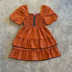 Betsey Johnson Orange and Black Smock Tier Dress